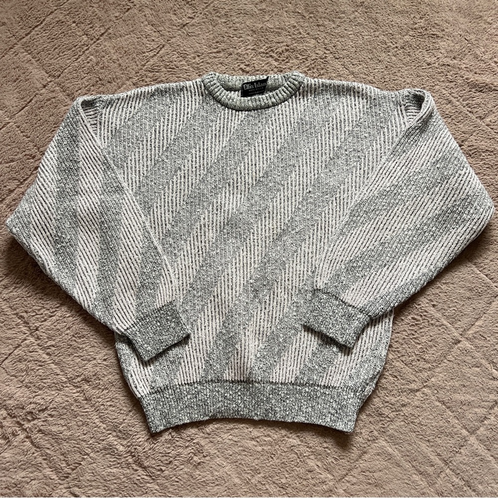 Vtg Ellis‎ Island Cotton Blend Sweater Preppy Coastal Grandma Minimalist Sz M